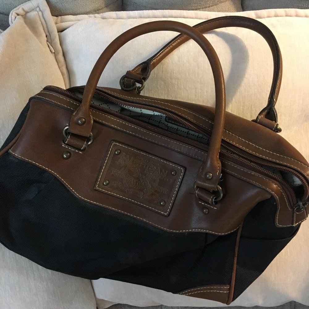 Vintage American Living Mini Duffle Bag Black Canvas and Chocolate Leather